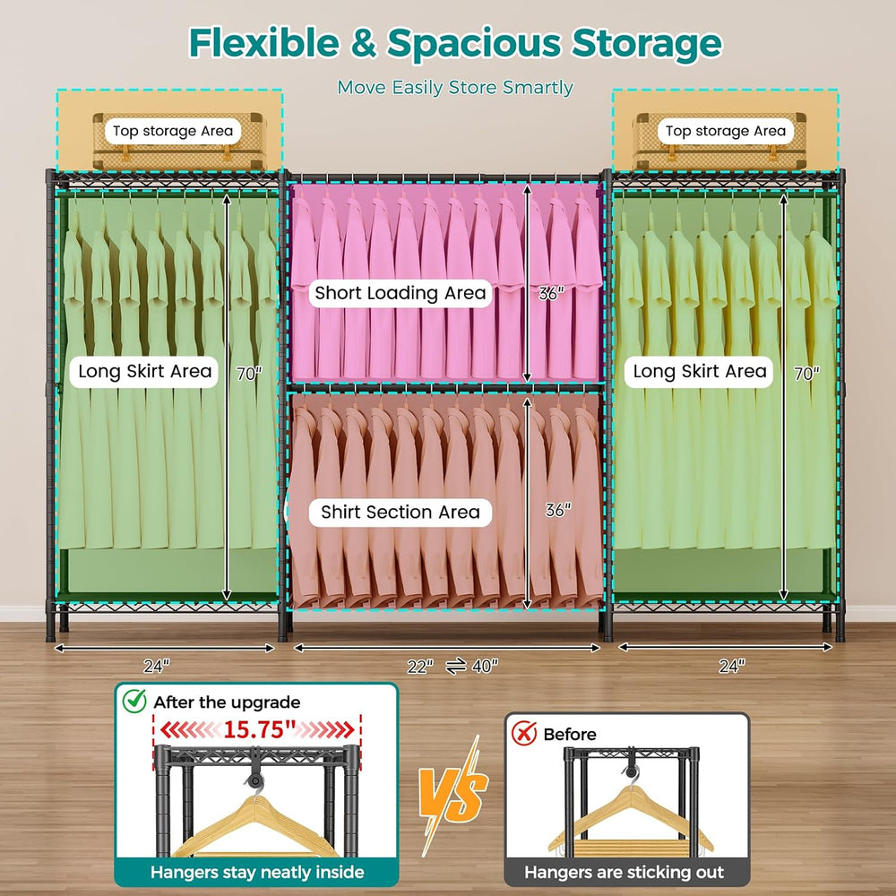 Heavy Duty Portable Closet Metal Clothes Racks Wardrobe with Shelf