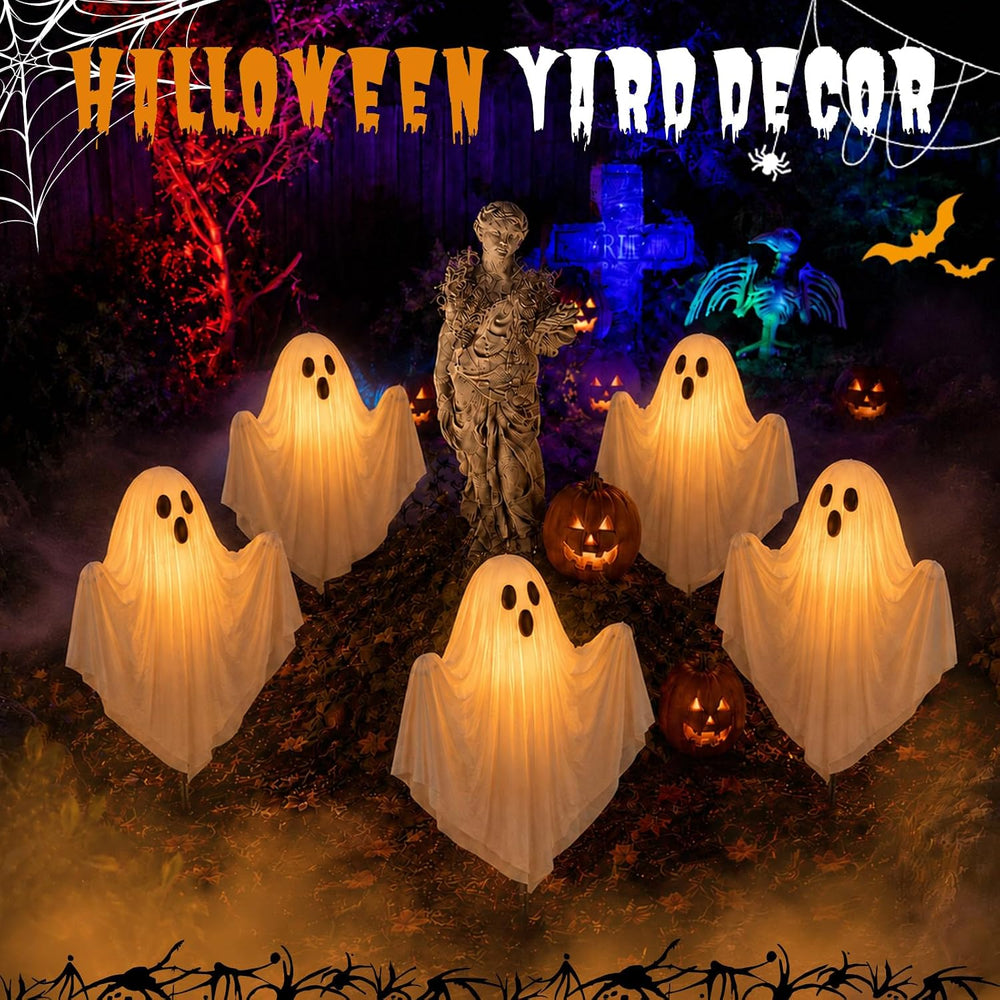 5 Pack Halloween Lighted Ghost Stake Pathway Lights Decorations for Outdoor