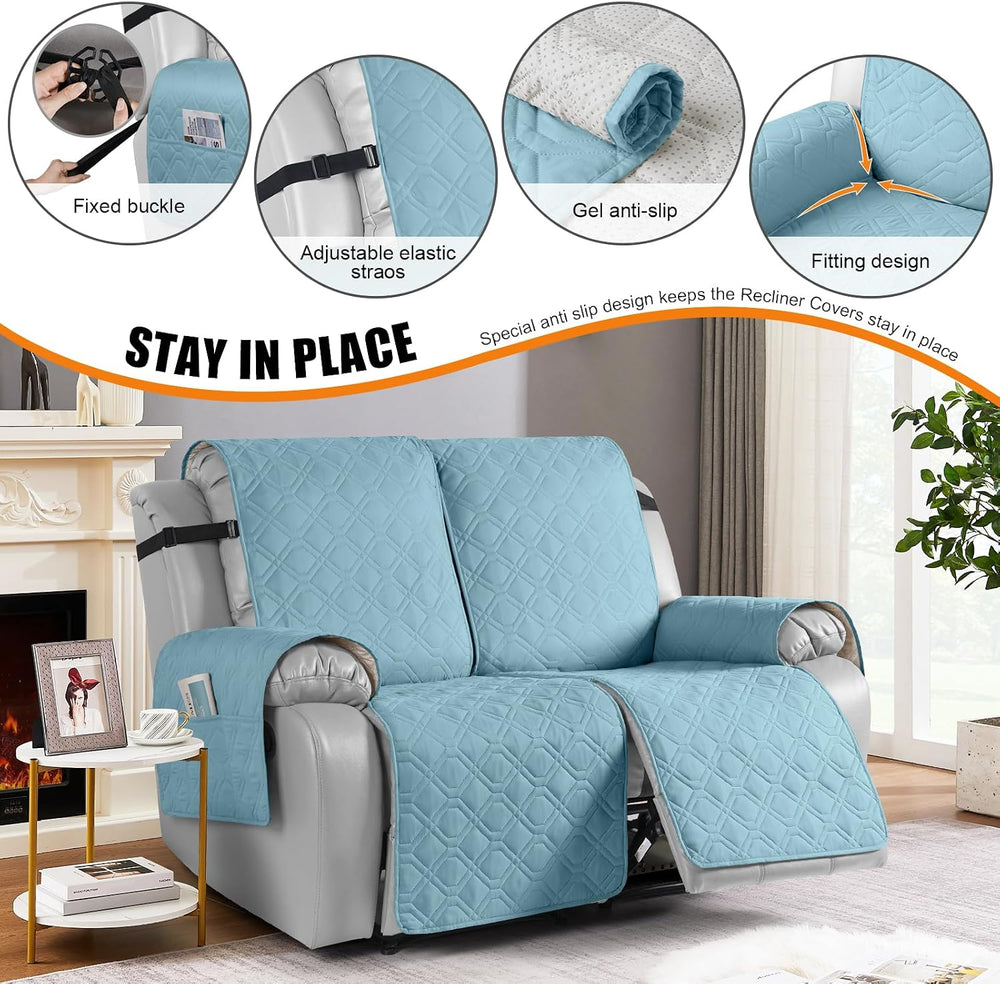 VANSOFY Waterproof Recliner Loveseat Covers Washable, Azuree,2 Seater
