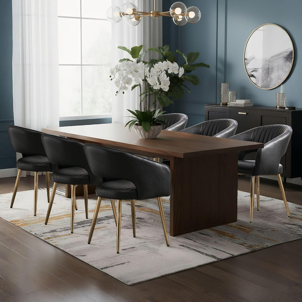 Faux Leather Dining Chairs Gold Legs, Modern Black PU Leather Dining Room Cha...