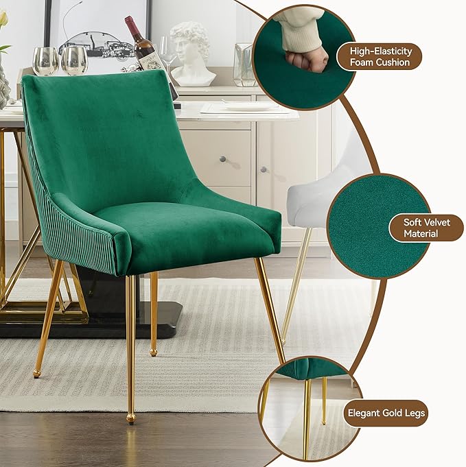 Velvet Dining Chairs Set of 2 Gold Legs,Upholstered Velvet Accent Chairs, Ple...