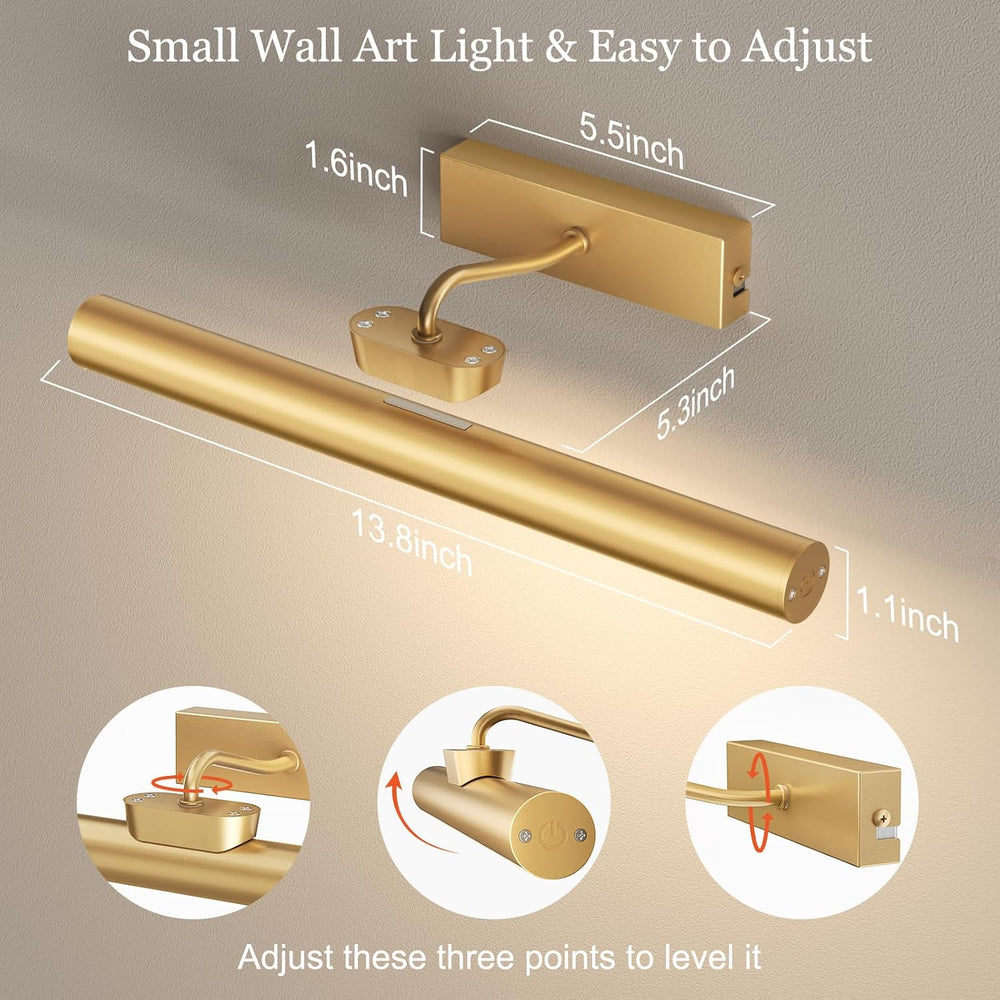 13.8" Cordless Picture Light for wall, Gold, 2 Pack