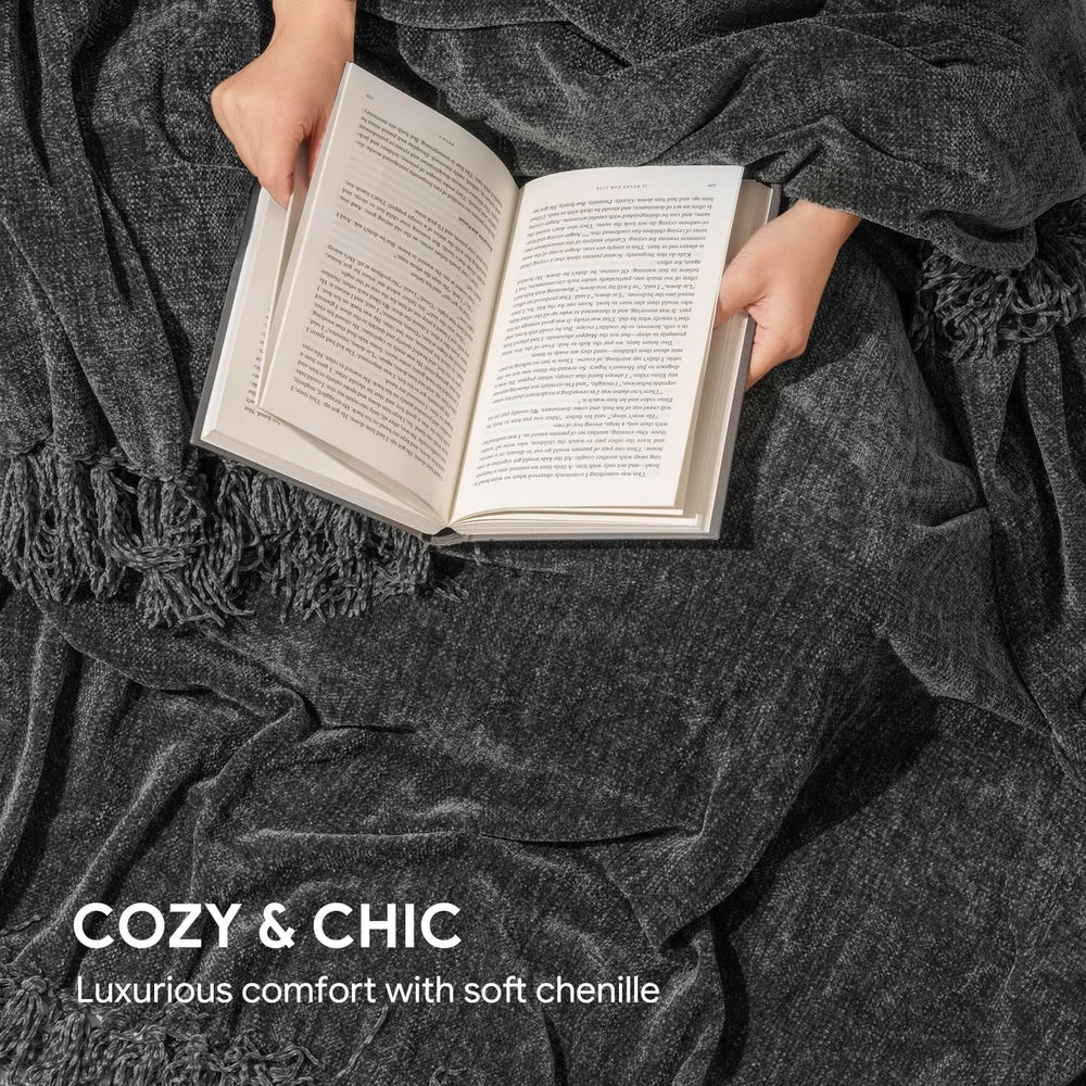 RECYCO Chenille Throw Blanket for Couch, 50"x60", Dark Gray