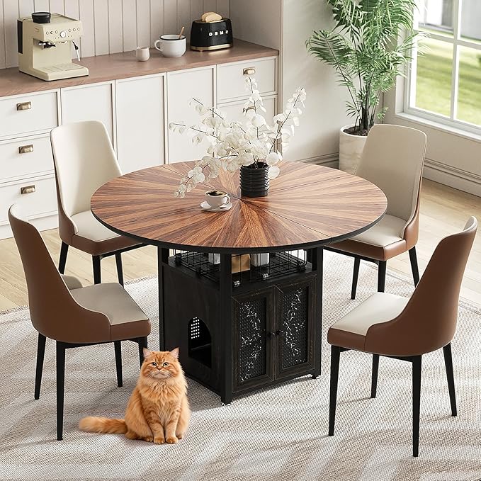 47" Round Dining Table Set for 4-6 People, Large Farmhouse Kitchen Dinin...