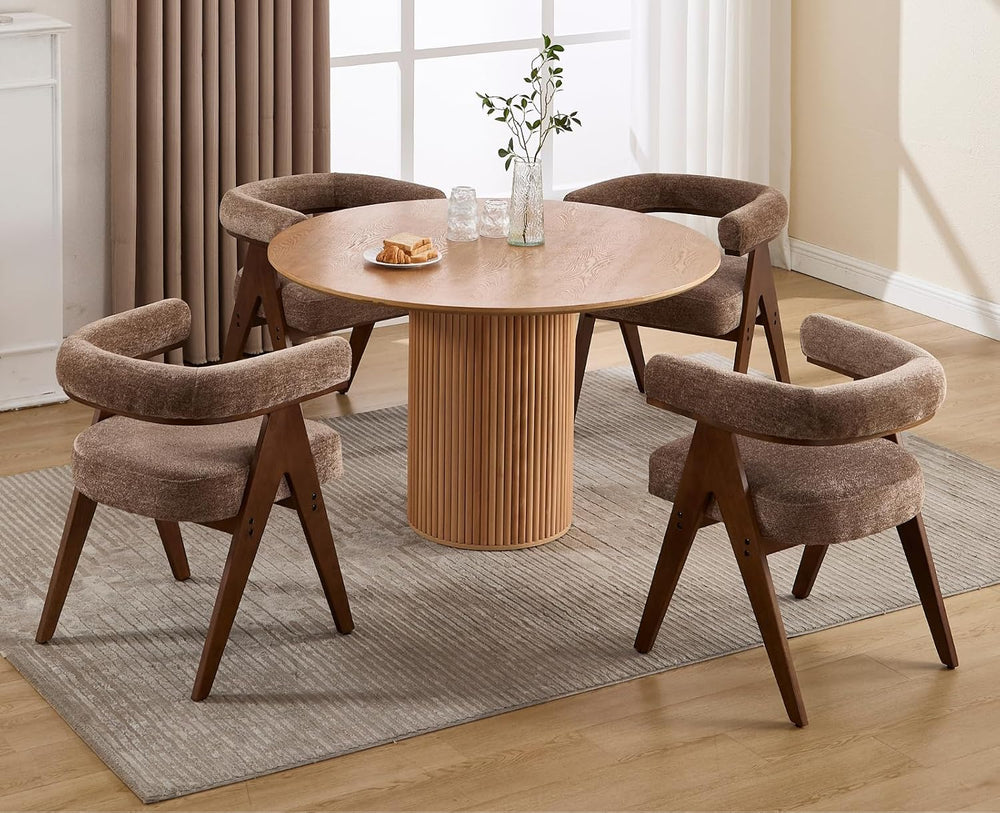 CIMOTA Barrel Wooden Dining Chairs with Arms Set of 2, Farmhouse Fabric Uphol...