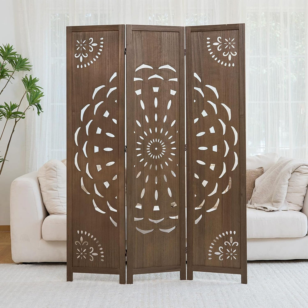 66.9Inch Wooden Room Partition - 3 Panels Boho-Styled Space Room Divider for ...