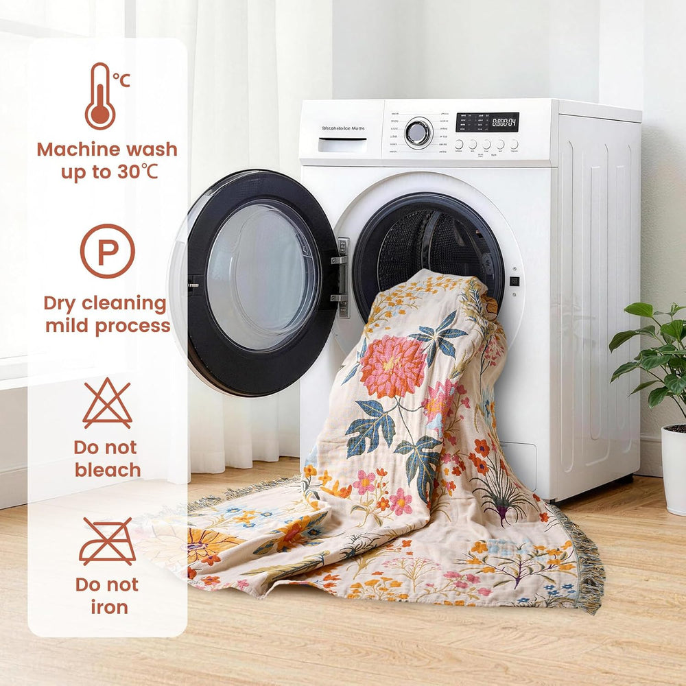 MSGKV Boho Throw Blanket 60"x80" Cotton Floral Twin Blanket for Cou...