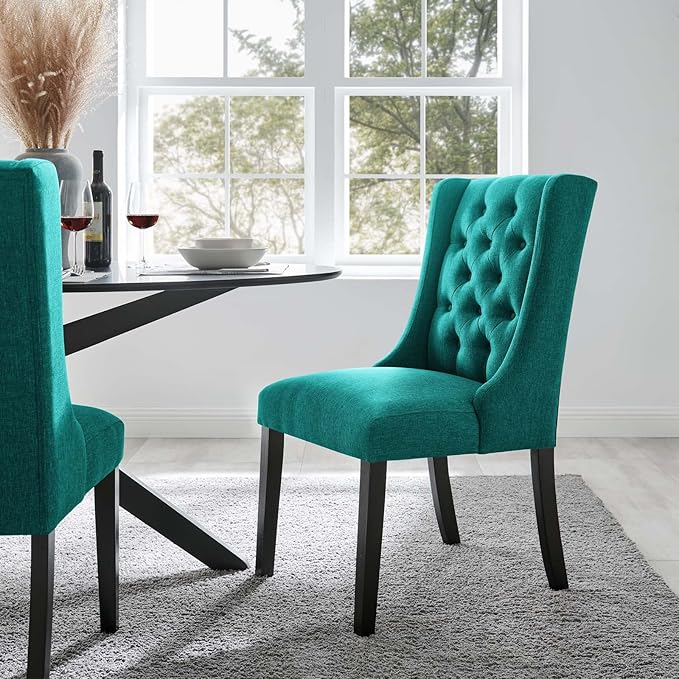 Modway Baronet Button-Tufted Fabric Parsons Dining Chair in Teal