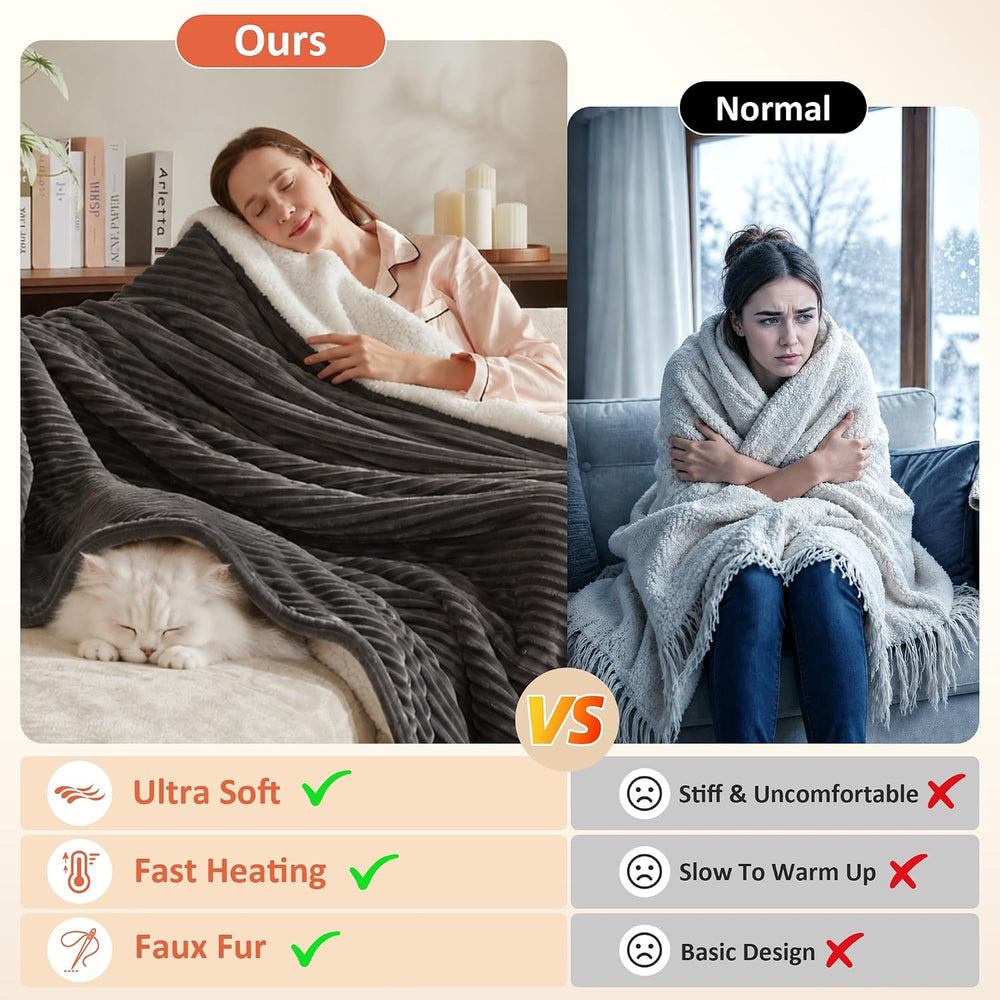 Electric Heated Blanket,50"x60" Heating Throw Flannel Grey