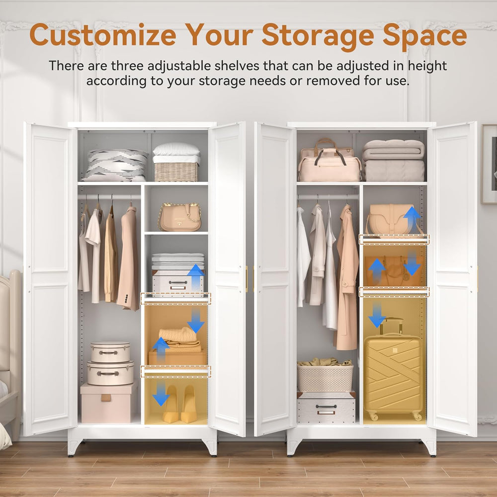 Polup Metal Armoire Wardrobe Closet, 71" Tall Wardrobe Cabinet with 2 Doors