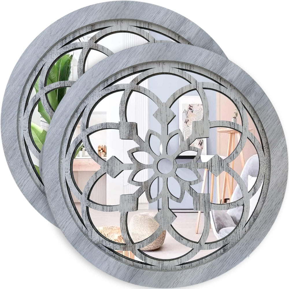 Wocred 2 PCS 20 inch Round Rustic Wall Mirror,Gorgeous Farmhouse Accent Mirro...