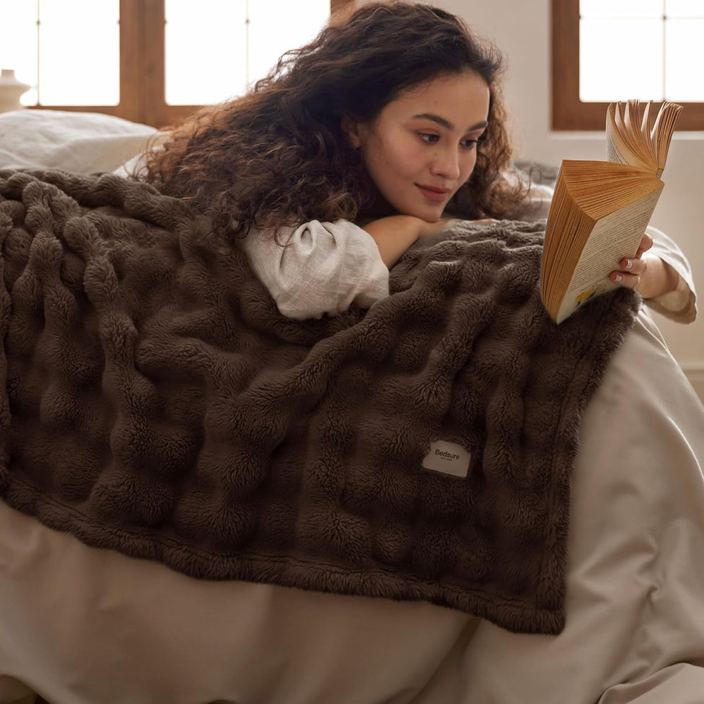 Bedsure Cloud Bubble King Throw Blanket for Bed, Brown, 108"×90"