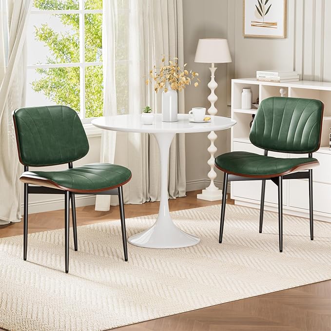 Dining Chairs Set of 2, Mid-Century Modern Upholstered PU Leather Chairs with...