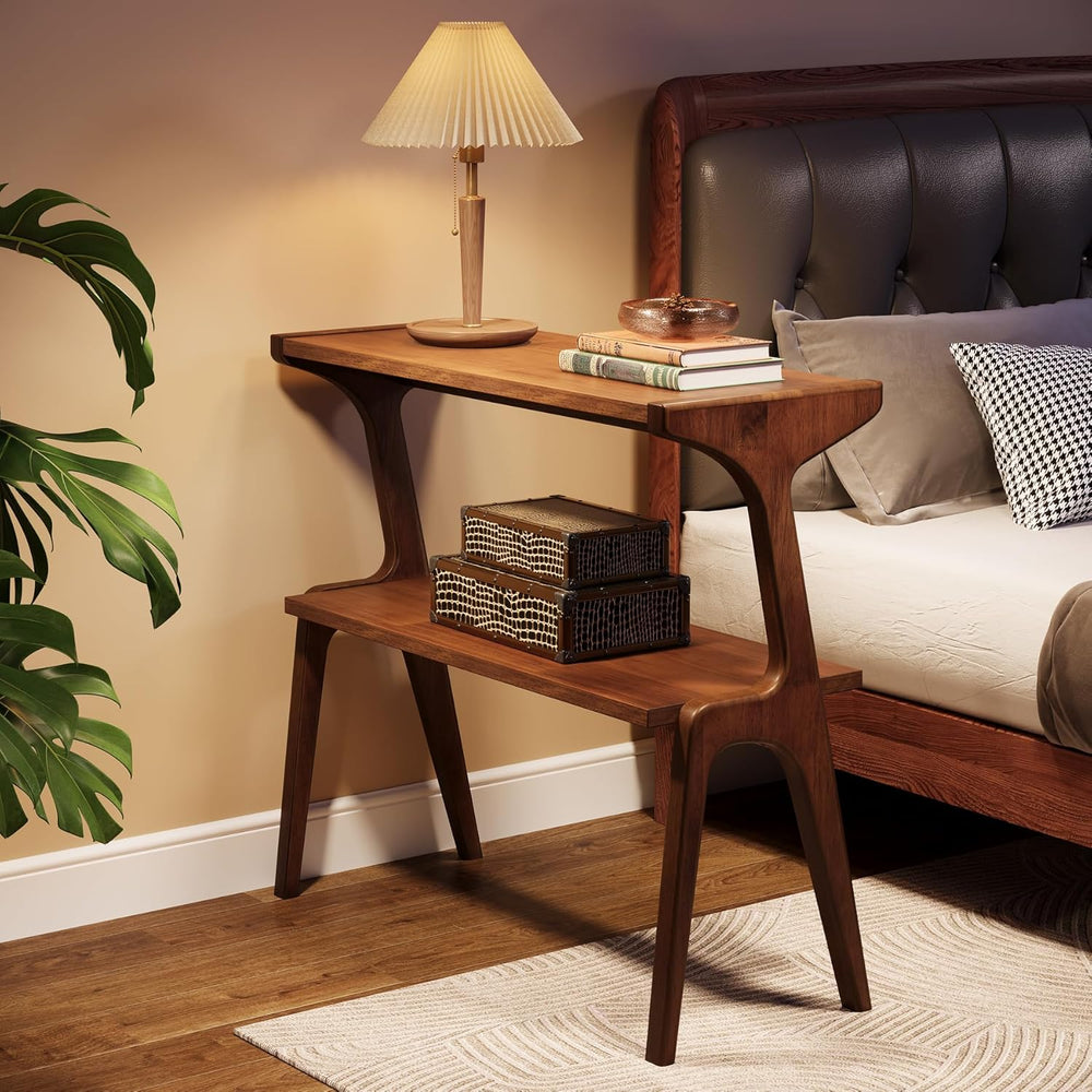 Tribesigns Solid Wood End Table, 2-Tier Farmhouse Side Table with Storage She...