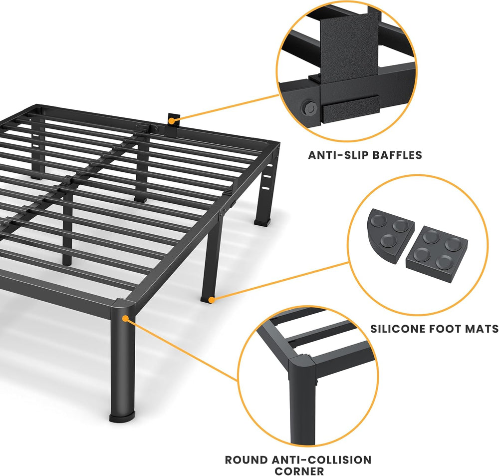 Superay 14 Inch Full Metal Bed Frame with Rounded Leg, Mattress Stopper