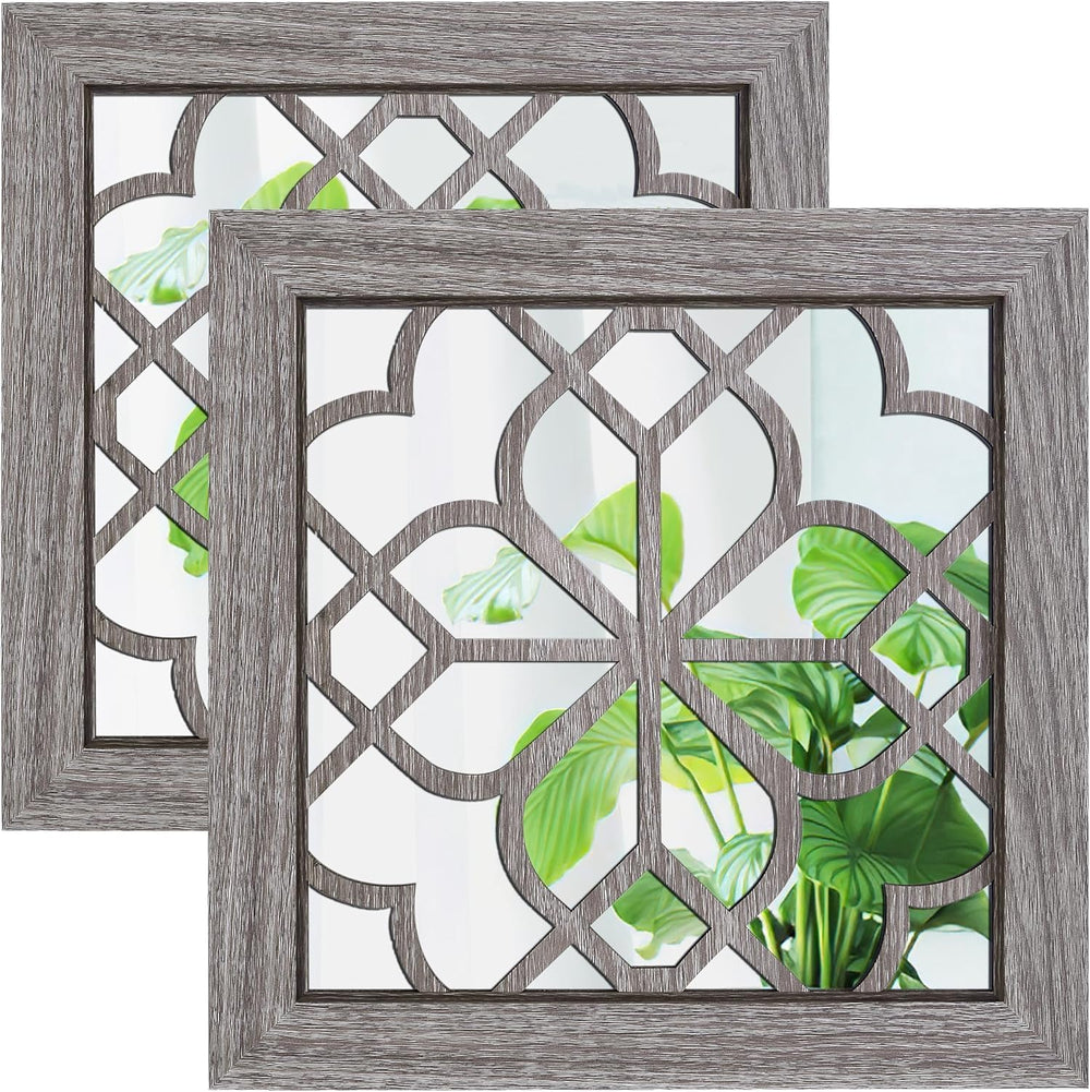 Boho Wall Mirror Decor, Set of 2 Rustic Farmhouse Accent Mirrors 12x12 Inch, ...