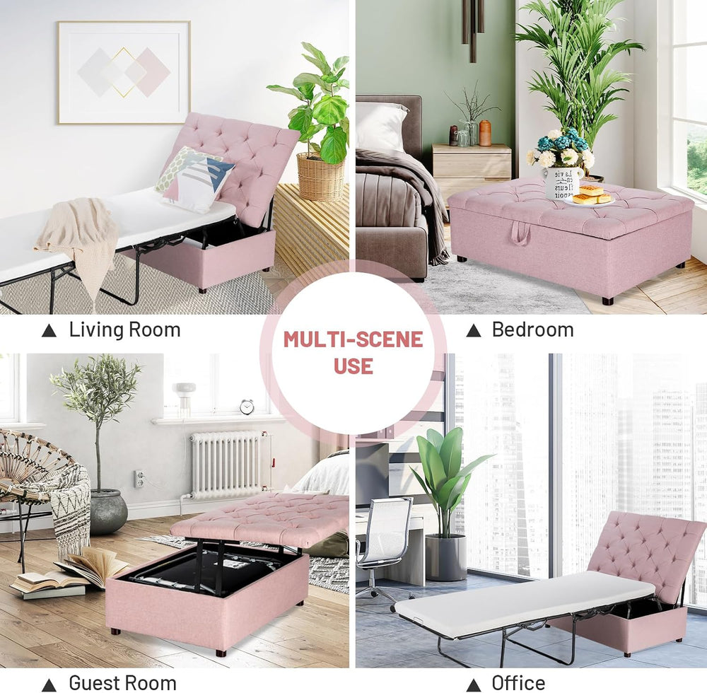 Folding Ottoman Chair Bed with Mattress & Metal Frame