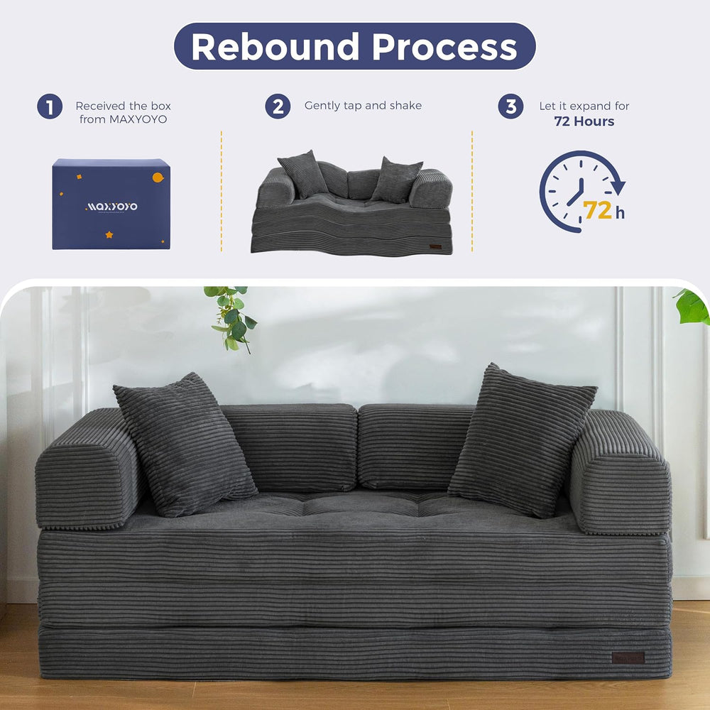 MAXYOYO 63" Convertible Sofa Bed, Boneless Futon Couch Floor Sofa, Dark ...
