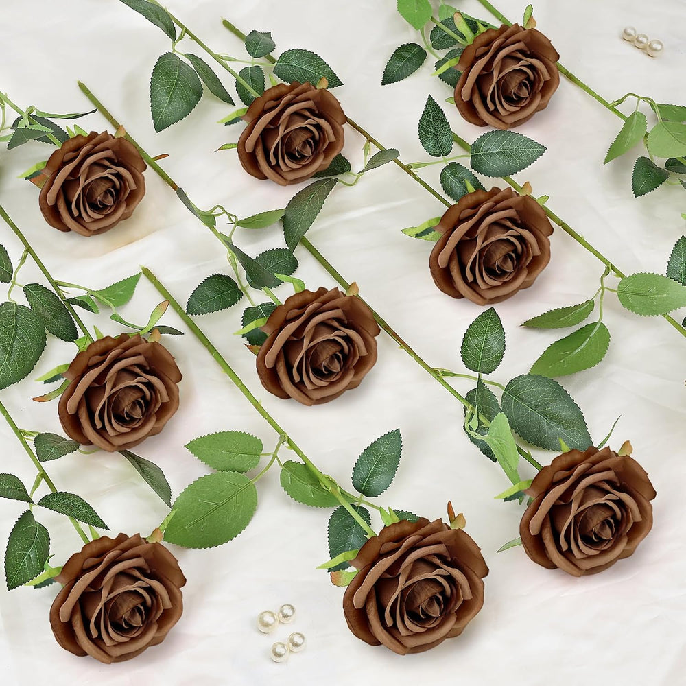 48 PCS Brown Roses Artificial Flowers, Silk