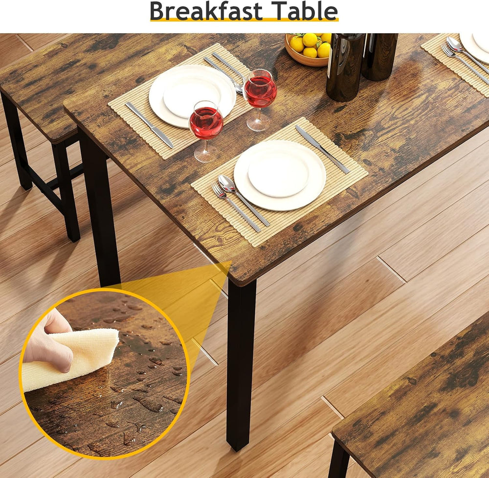 Rovibek Dining Table Set for 4 with 2 Benches – Space-Saving Kitchen Table Se...