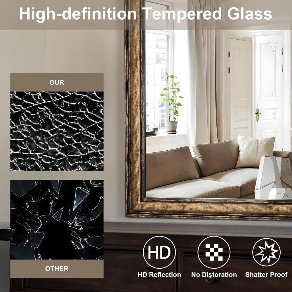 Rectangular Antique Solid Wood Frame Mirror, 37''x25'' Decora...