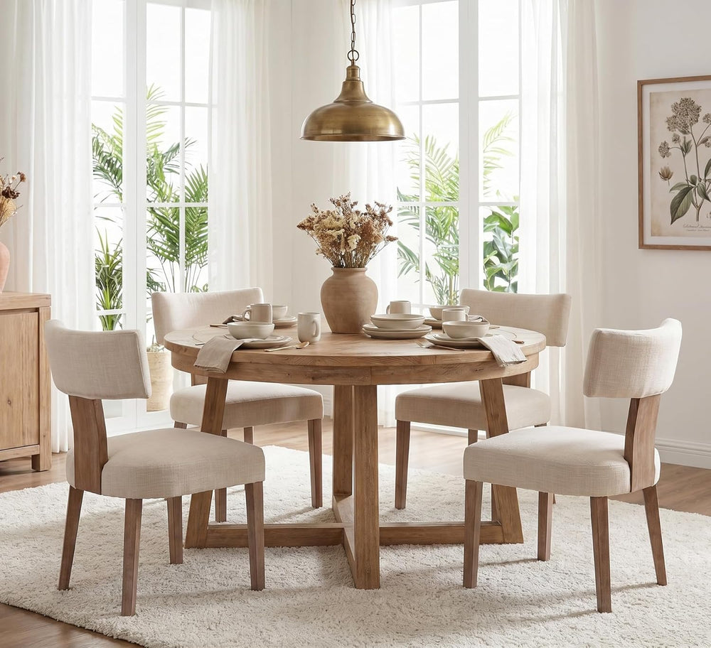 RIVOVA Mid Century Modern Dining Chairs Set of 6 Upholstered Linen Fabric Din...