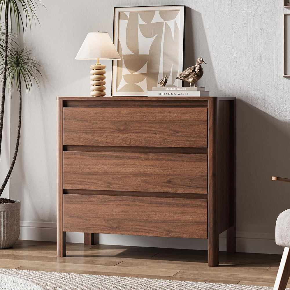 MAISONARIA Walnut 3 Drawers Dresser for Bedroom, 31.4" Wide Wood Dresser
