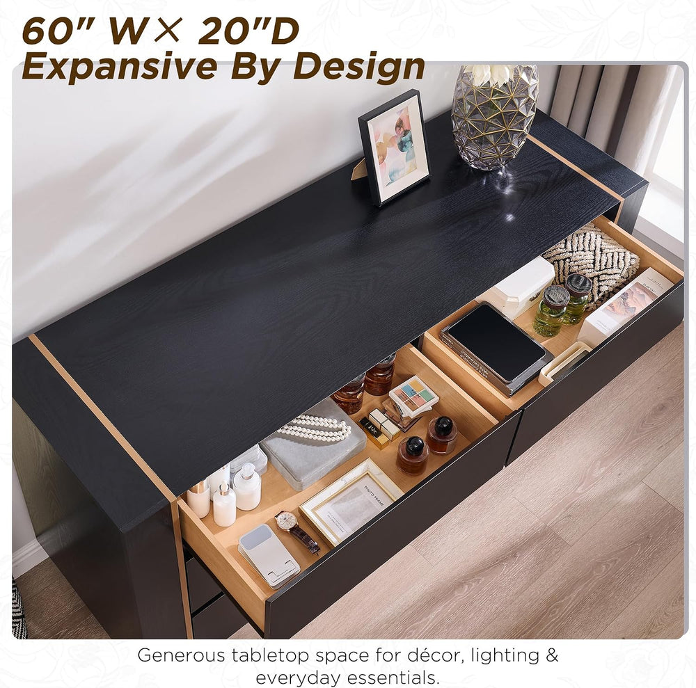 OKD 60" Modern 6 Drawer Dresser for Bedroom, 20" Depth for More Sto...