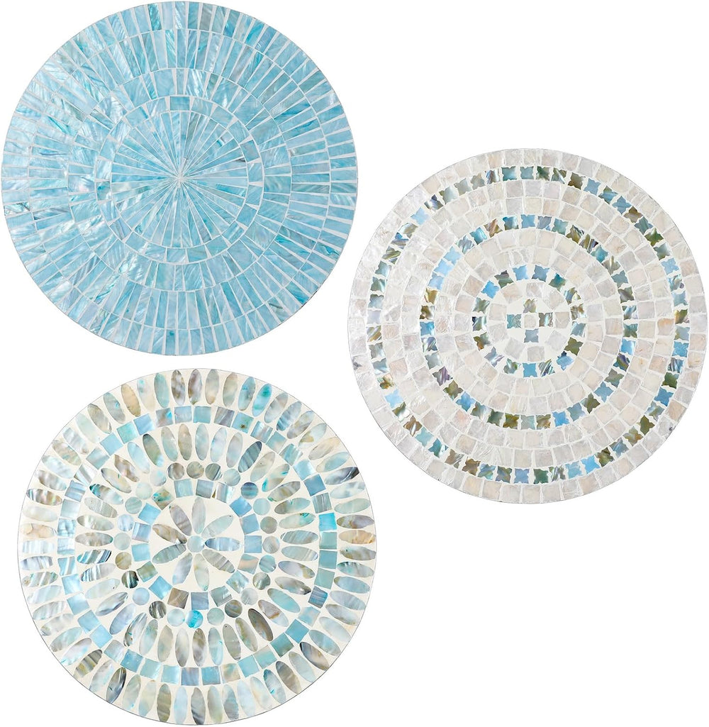 Tioncy 3 Pcs 11.8'' Blue Mother of Pearl Shell Plate Coastal Wall Art