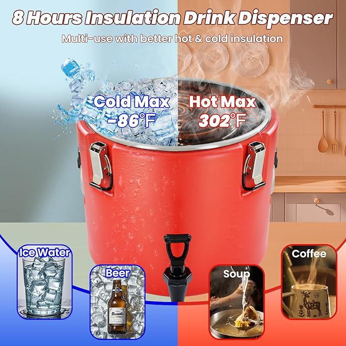 20L/5Gal Insulated Beverage Dispenser, Ice & Hot Drink Dispenser