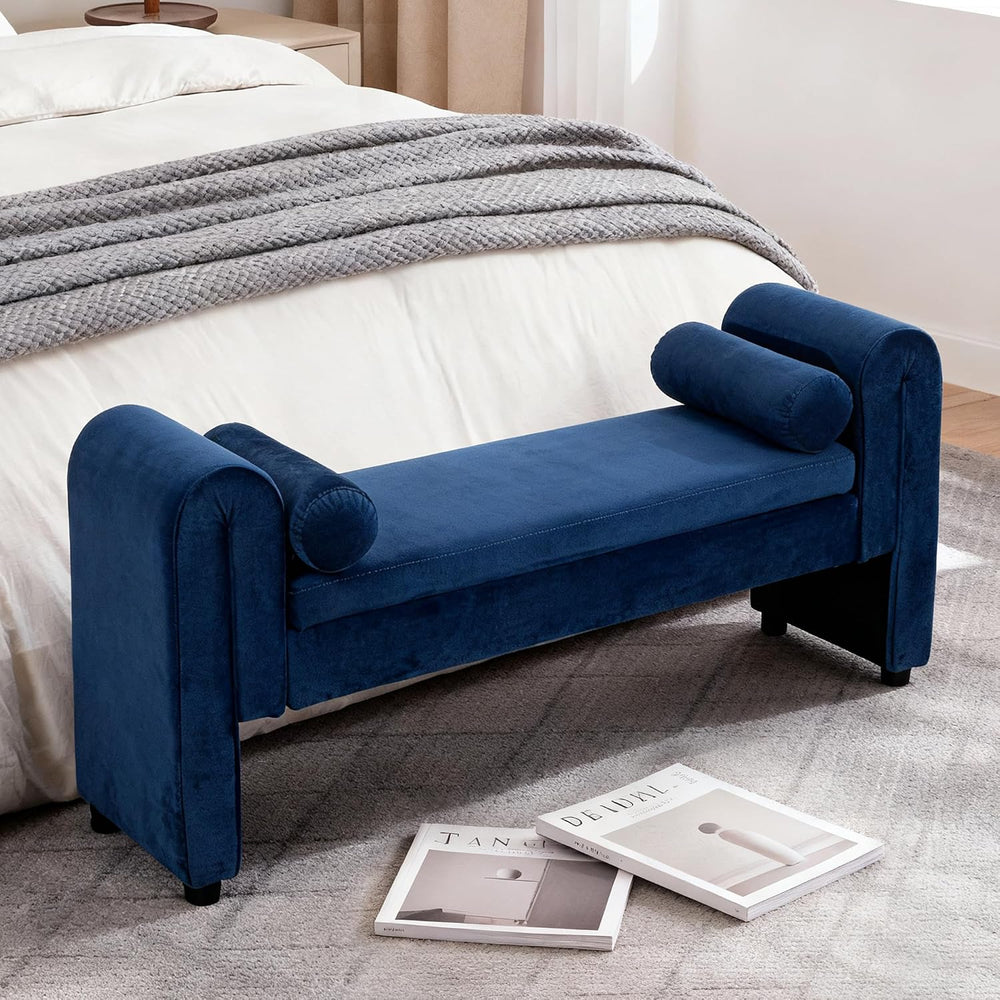 60.5" End of Bed Bench, Velvet Bedroom Bench,King Bed Bench,with 2 Pillo...