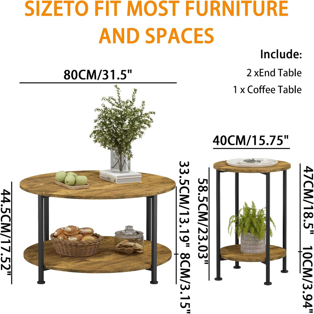 3-Piece Round Coffee Table Set | MDF|Open shelf for |Bedroom|Living room|Dorm...