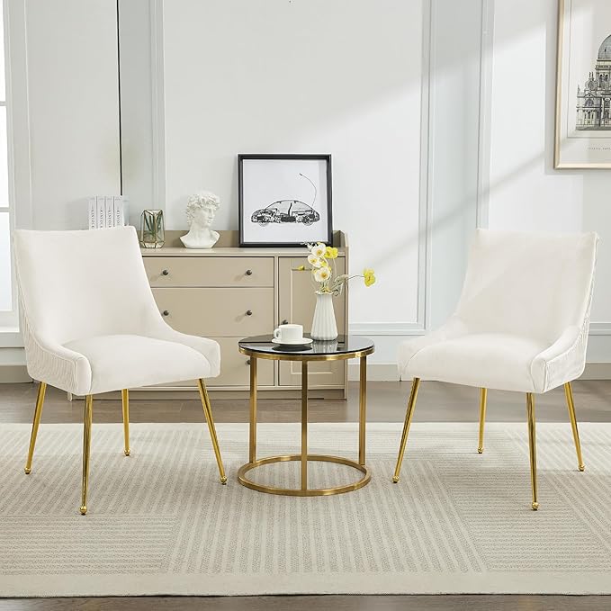 Velvet Dining Chairs Set of 4 Gold Legs,Upholstered Velvet Accent Chairs, Ple...