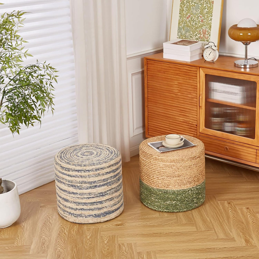 18'' Ottoman Pouf Natural Braided Poof Rustic Handweave Lounge Pouffe