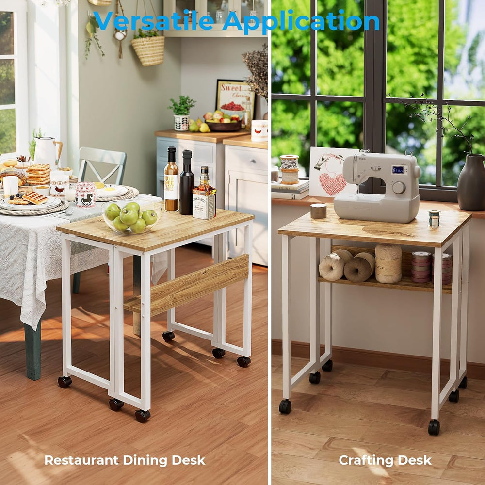 GreenForest Folding Desk with Wheels, 24.8 Inch Compact Rolling Computer Tabl...
