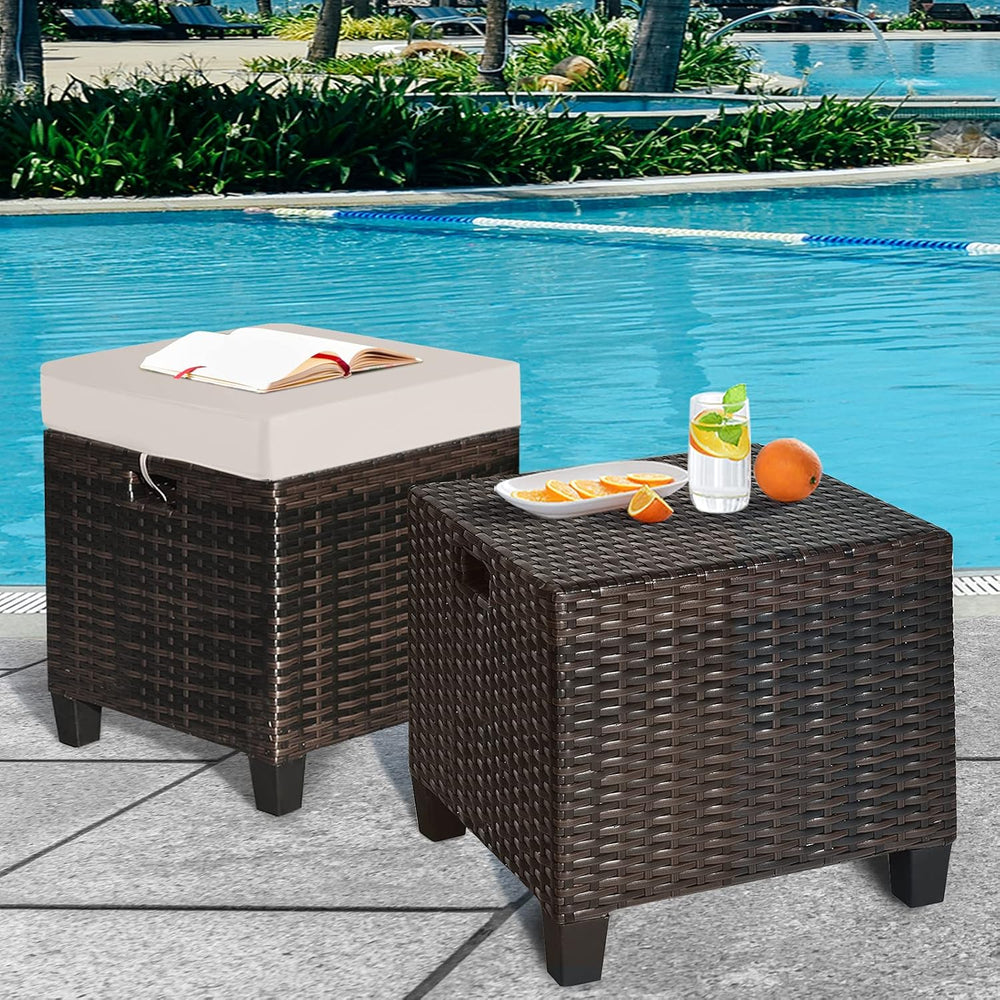 RELAX4LIFE 2-Piece Patio Ottoman Set - Wicker Footstools, All Weather PE Ratt...