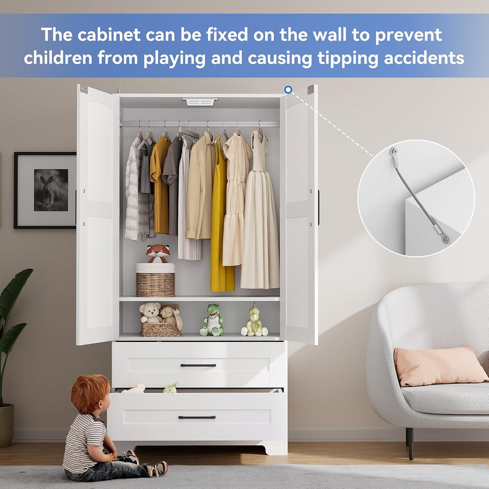 Wooden Armoire Wardrobe Closet, Bedroom Armoires with Door and Drawers, Frees...