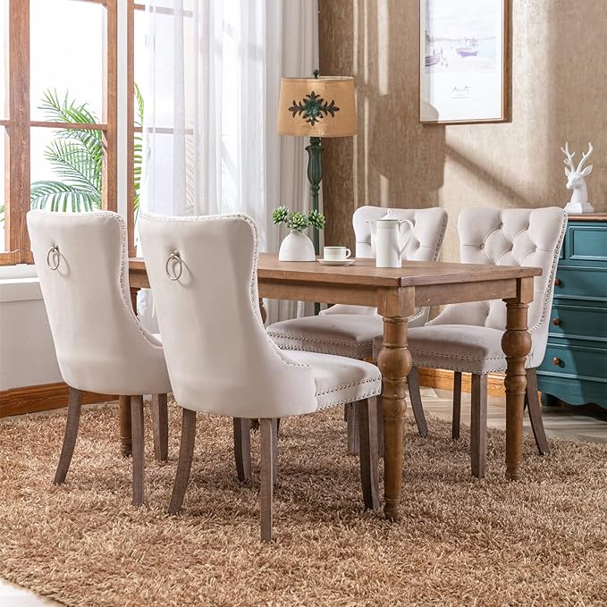 Velvet Dining Chairs Set of 2, Tufted Upholstered Dining Room Chairs with Bac...