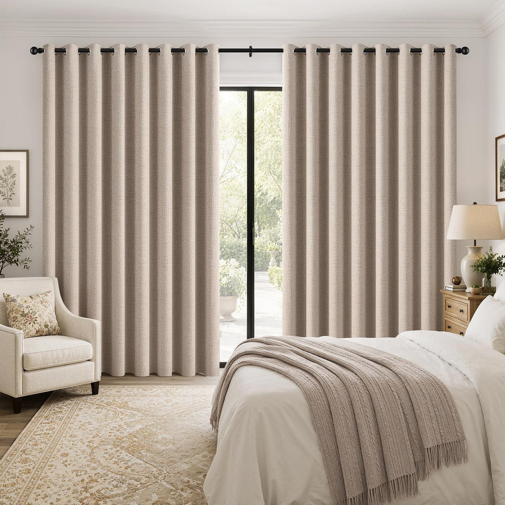 MIULEE Extra Wide 100% Blackout Linen Curtains for Bedroom 100x84 Beige