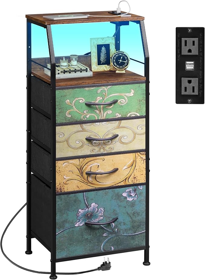 WLIVE 4 Drawer Dresser for Bedroom, 37" H Nightstand with Charging Stati...