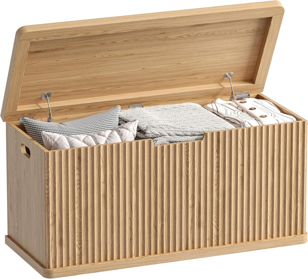 Akxomel 37.4" Fluted Storage Chest Wooden Storage Trunk 2 Safety Hinges ...