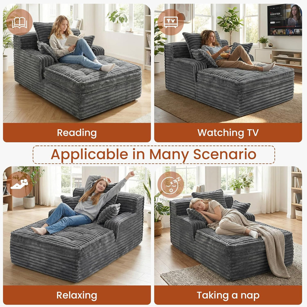 Boneless Chaise Lounge Chair Indoor, Top Fixed-Point Comfort Layer Boneless C...