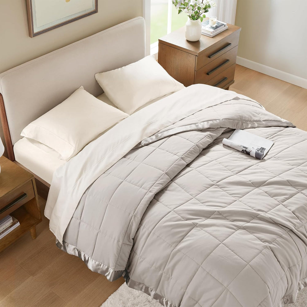 Madison Park Down Alternative Queen Blanket for Bed, Satin Trim, Grey