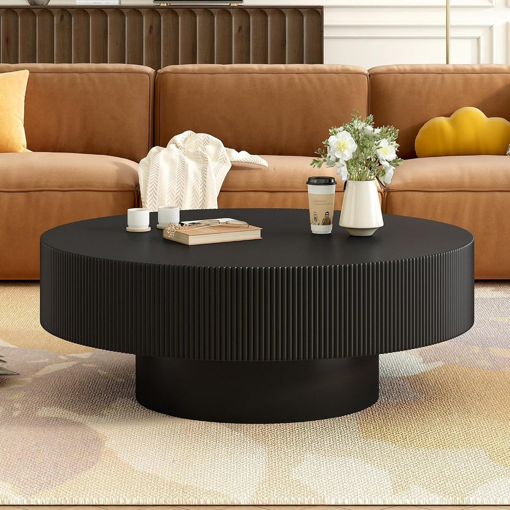 31.5" Round Coffee Table, Modern Fluted Drum Center Table