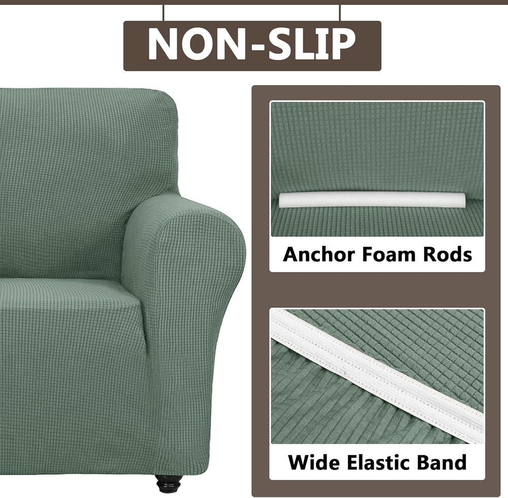3 Piece Stretch Matching Chair and Ottoman Slipcover Set, Jacquard Arm Chair/...