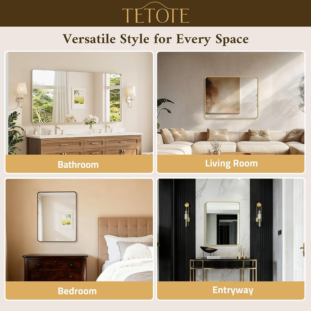 Brushed Gold Bathroom Mirror, 24 x 36 Inch Metal Framed Mirror, Brushed Brass...