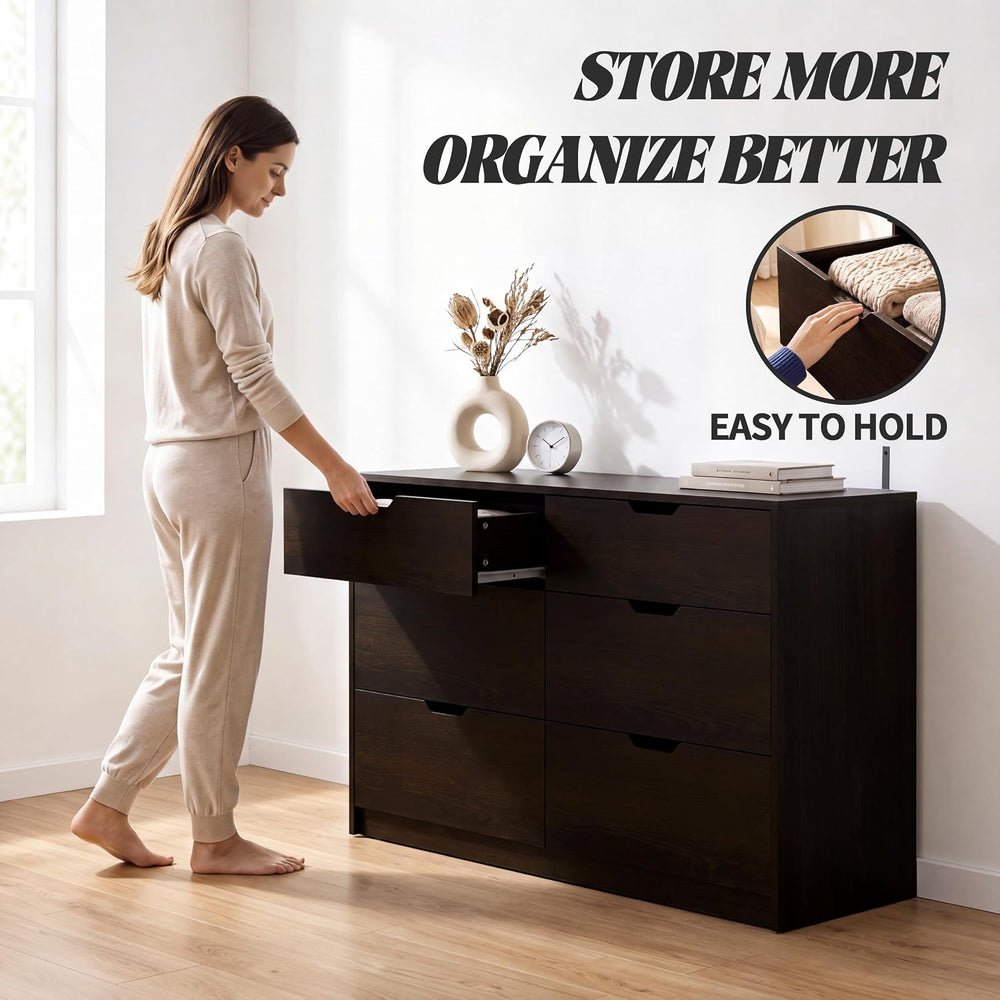 Furmax Dresser for Bedroom with 6 Drawers, 47.2" Modern Dressers, Brown