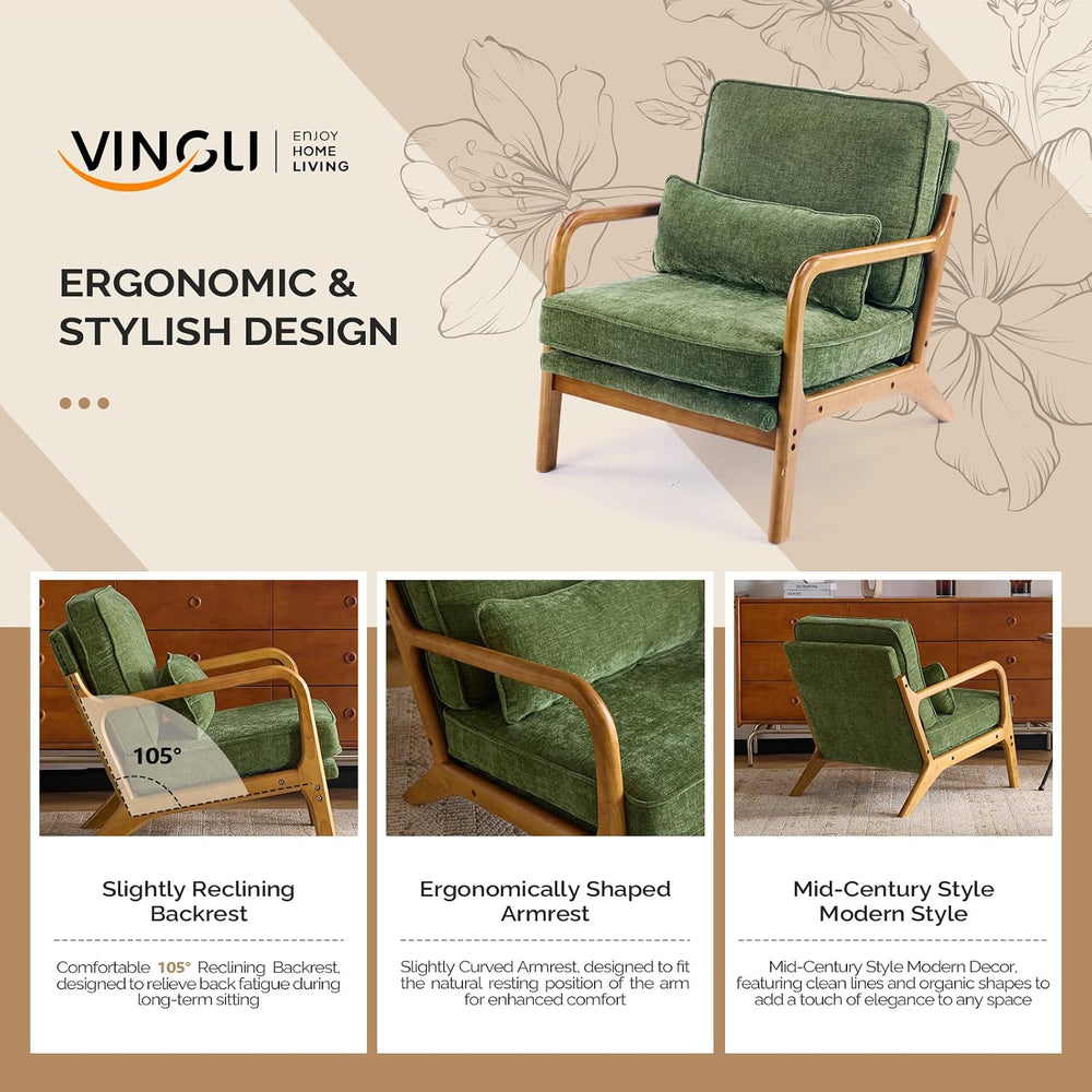 VINGLI Chenille Mid-Century Modern Accent Chair Set of 2, Cute Reading Arm Ch...