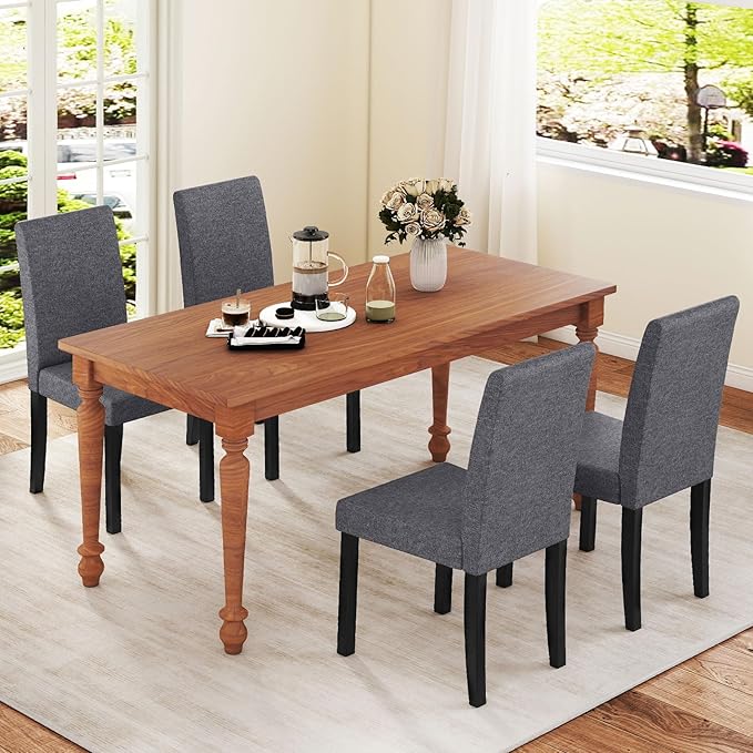 COSTWAY Fabric Armless Dining Chairs Set of 2, Upholstered Kitchen Side Chair...