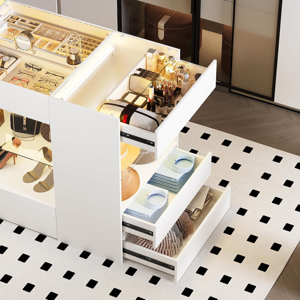 Modern Closet Island with 10 Drawers with LED (White)